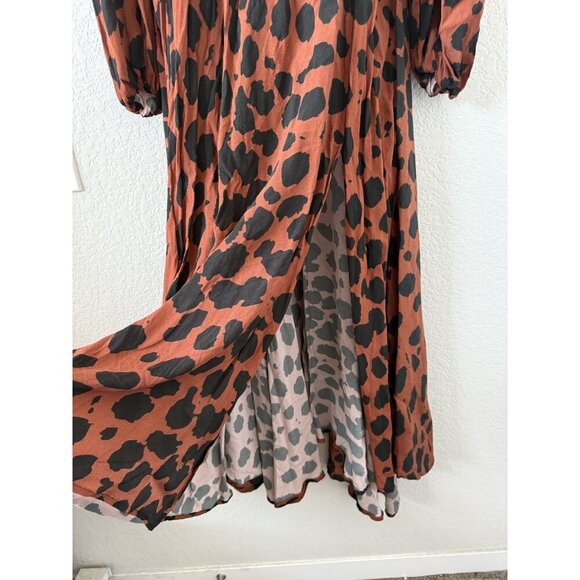 Megan Renee Talia Drape Animal Print Wrap Maxi Dress Brown Boho Contemporary M - Picture 9 of 10